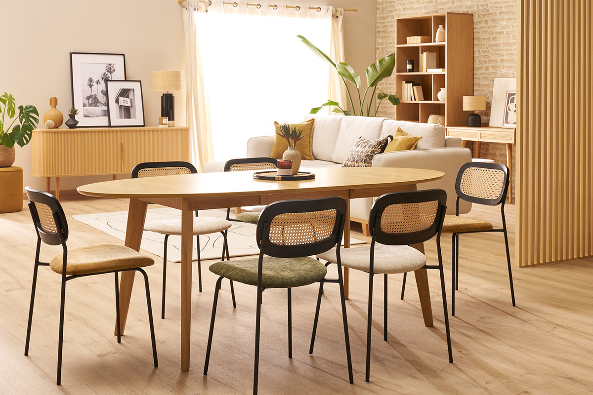 Buffet vintage madera clara de roble con almacenamiento 2 puertas correderas L180 cm EPIC