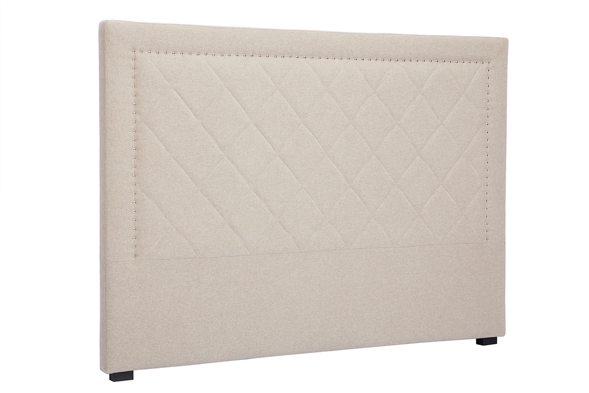 Cabecero de cama acolchado y con tachuelas tejido beige 160cm ESMEE