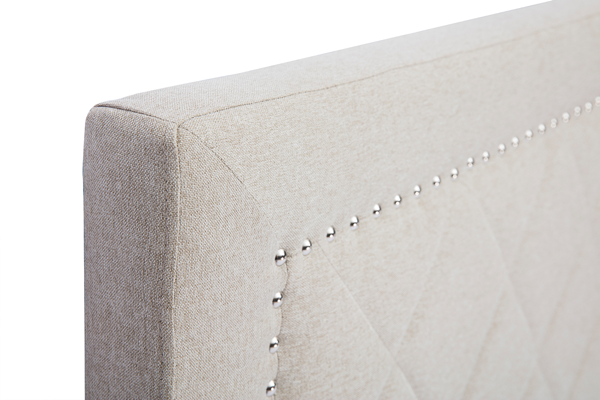 Cabecero de cama acolchado y con tachuelas tejido beige 160cm ESMEE