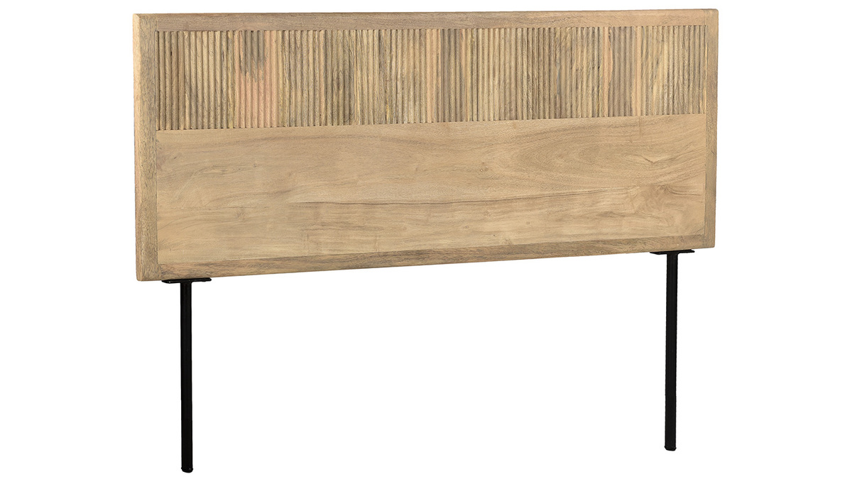 Cabecero de cama colgante de madera maciza de mango con grabados y metal negro 160 cm MORISSON