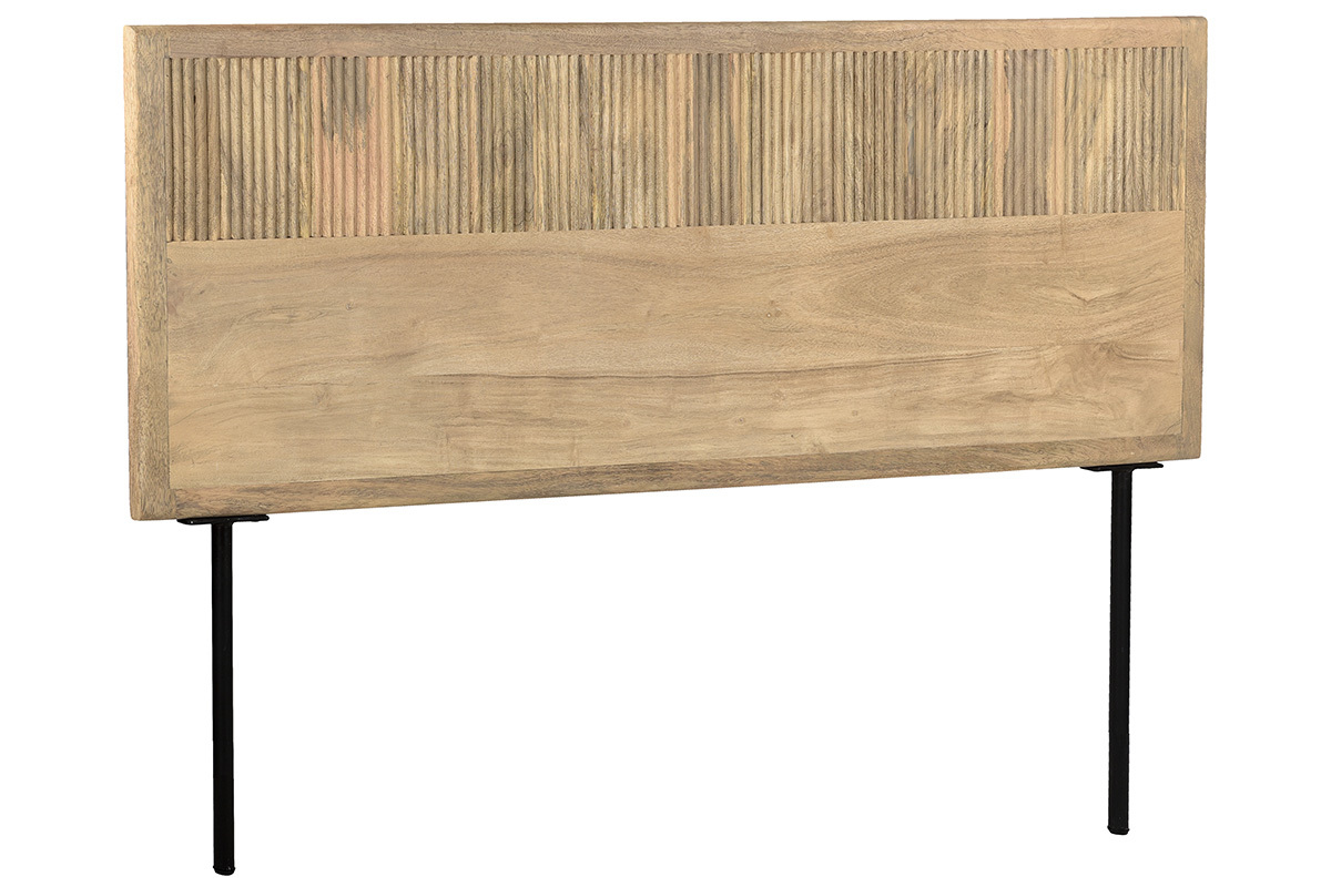 Cabecero de cama colgante de madera maciza de mango con grabados y metal negro 160 cm MORISSON