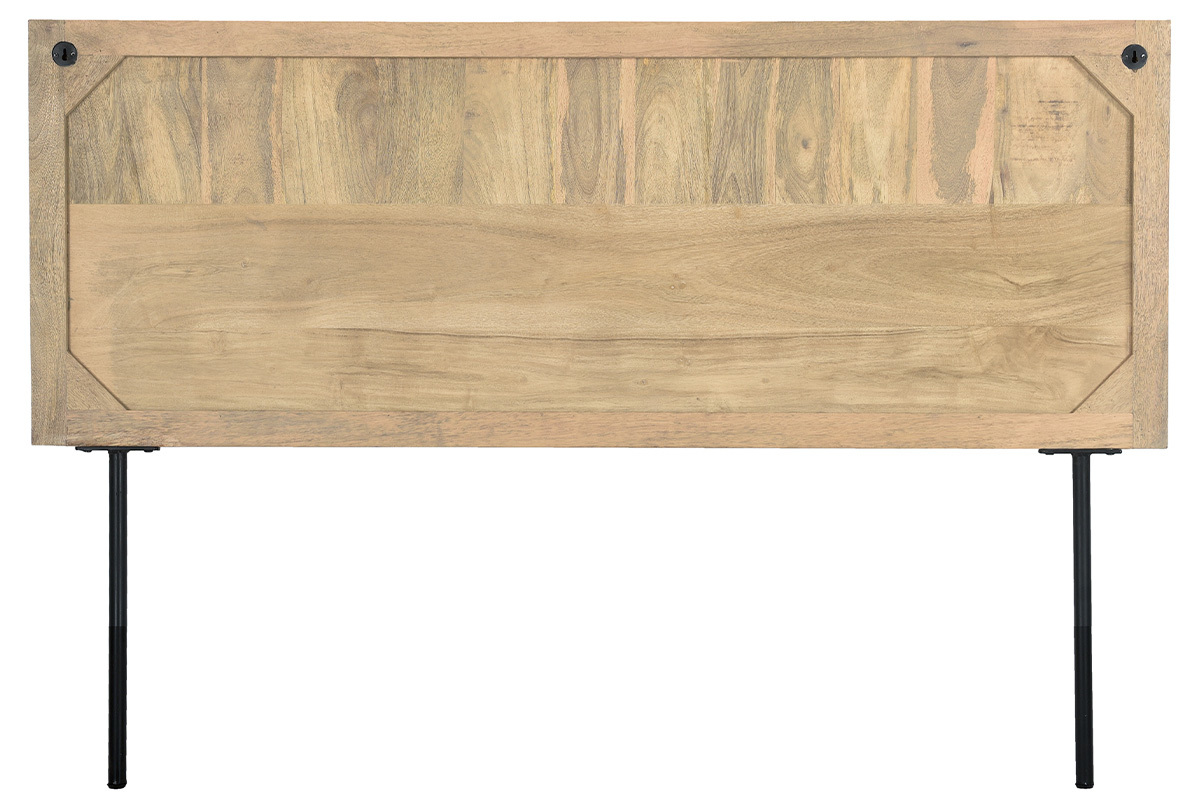 Cabecero de cama colgante de madera maciza de mango con grabados y metal negro 160 cm MORISSON