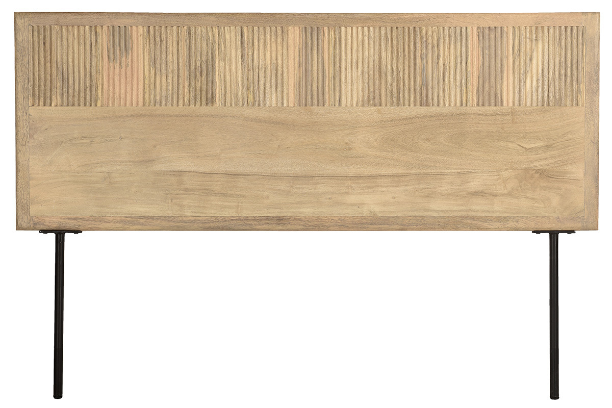 Cabecero de cama colgante de madera maciza de mango con grabados y metal negro 160 cm MORISSON