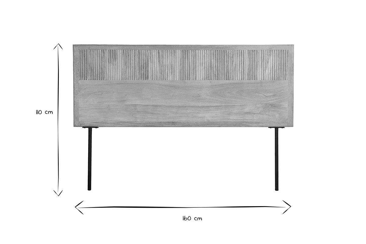 Cabecero de cama colgante de madera maciza de mango con grabados y metal negro 160 cm MORISSON