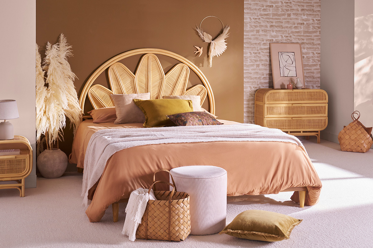 Cabecero de cama de ratán natural 160 cm NALAH