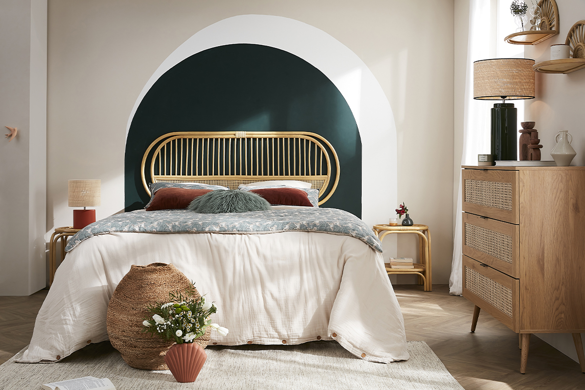 Cabecero de cama de ratn natural y mimbre 165 cm SYBILLE