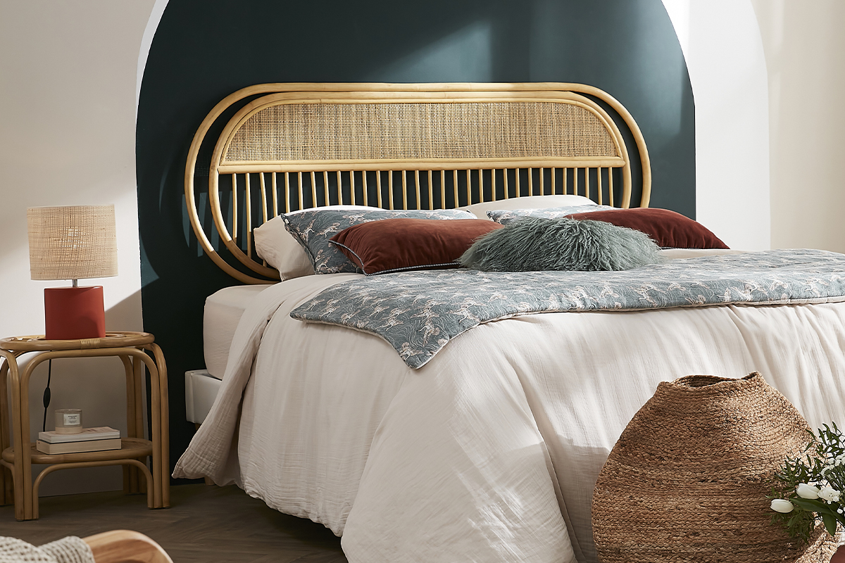 Cabecero de cama de ratn natural y mimbre 165 cm SYBILLE