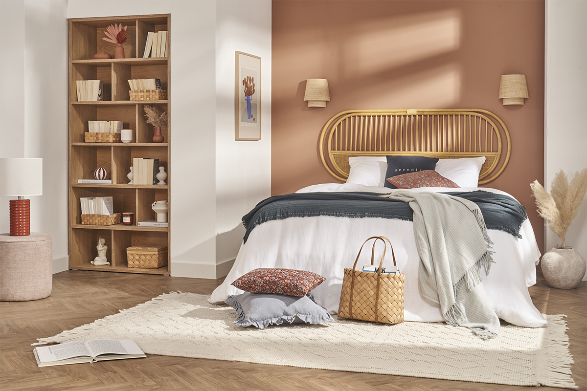 Cabecero de cama de ratn natural y mimbre 165 cm SYBILLE
