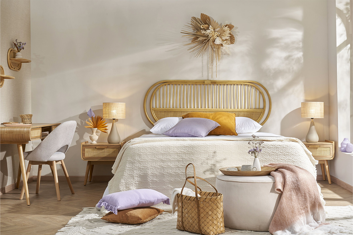 Cabecero de cama de ratn natural y mimbre 165 cm SYBILLE