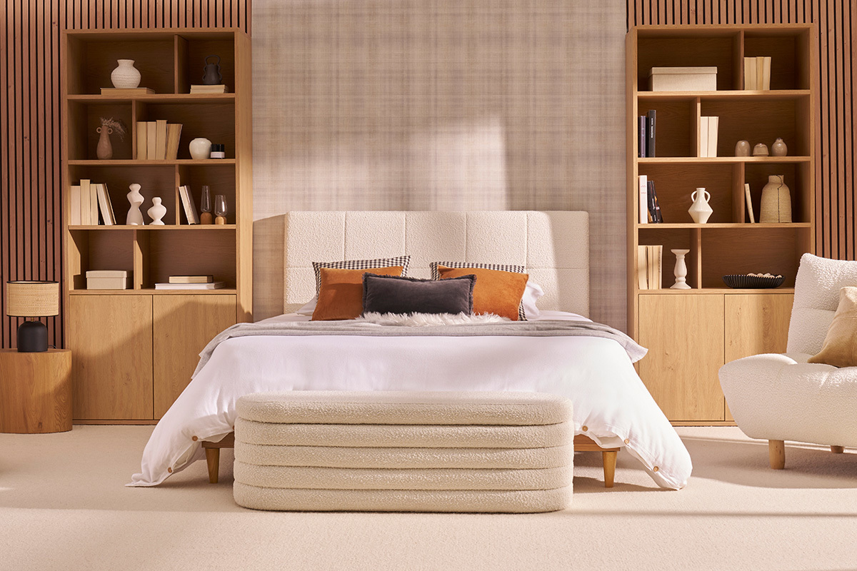 Cabecero de cama efecto borreguillo blanco 160 cm CLOVIS