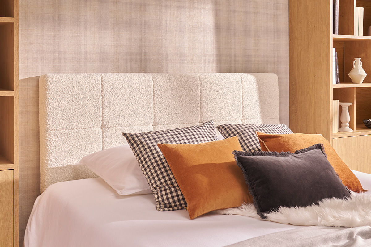 Cabecero de cama efecto borreguillo blanco 160 cm CLOVIS