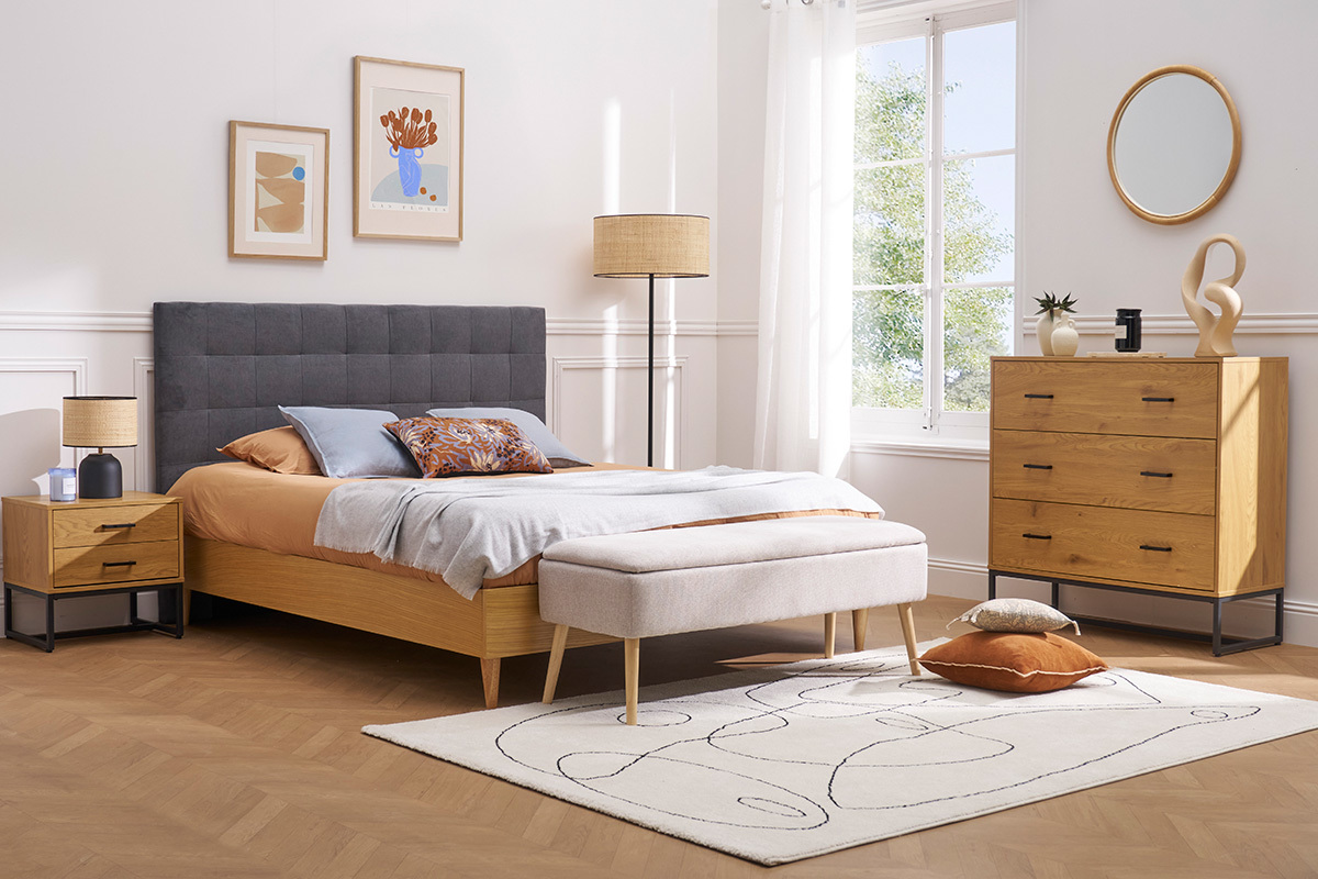 Cabecero de cama en tela acolchada gris antracita 180 cm HALCIONA