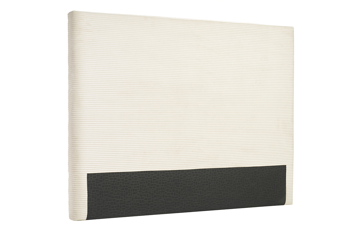 Cabecero de terciopelo acanalado beige visto de lado.