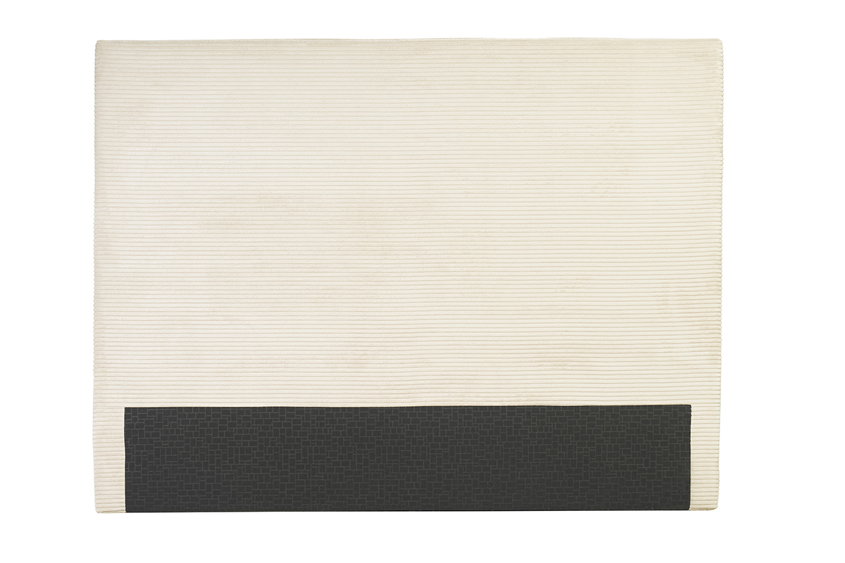 Cabecero de terciopelo acanalado beige visto de frente.