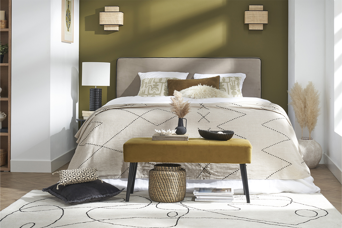 Cabecero de cama para colgar de terciopelo color topo 160 cm LILY