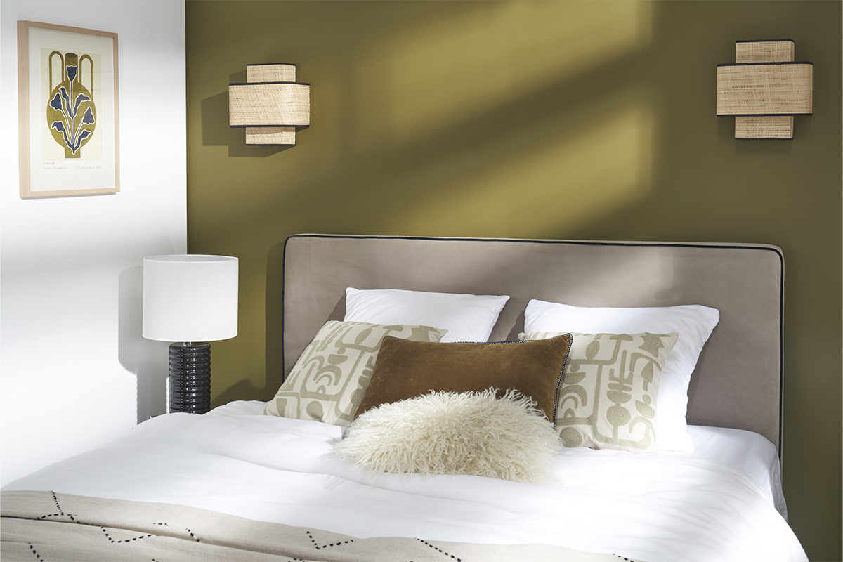 Cabecero de cama para colgar de terciopelo color topo 160 cm LILY