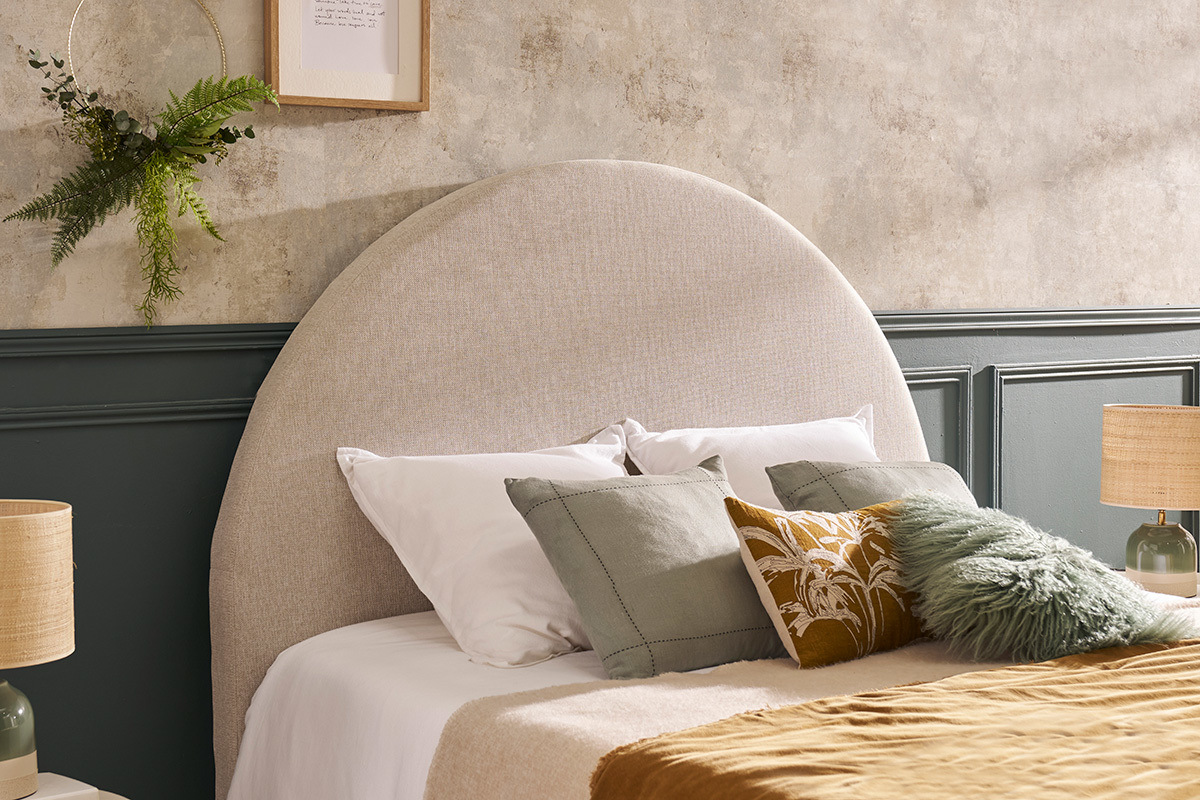 Cabecero de cama redondo de tela beige 160 cm NAOMY