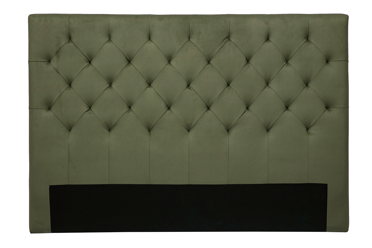Cabecero de cama tapizado con tejido efecto aterciopelado verde caqui 160cm ENGUERRAND