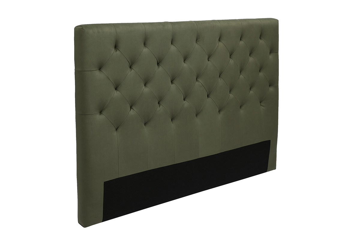 Cabecero de cama tapizado con tejido efecto aterciopelado verde caqui 160cm ENGUERRAND