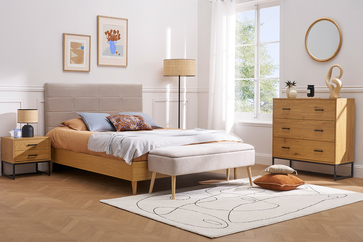 Cabecero moderno en tejido beige natural 160 cm ANATOLE