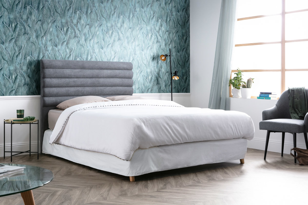 Cabecero moderno en tejido gris claro 140 cm HORIZON