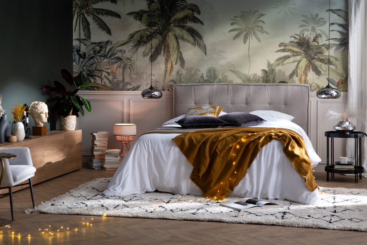 Cabecero tejido efecto terciopelo natural 170 cm SUKA