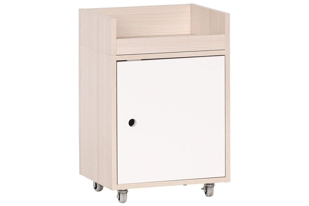 Cajn de almacenaje con ruedas blanco y madera NOHA