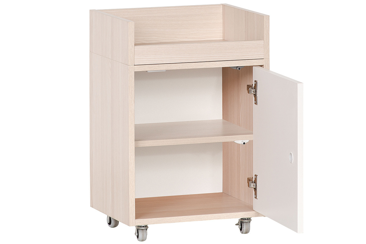 Cajn de almacenaje con ruedas blanco y madera NOHA