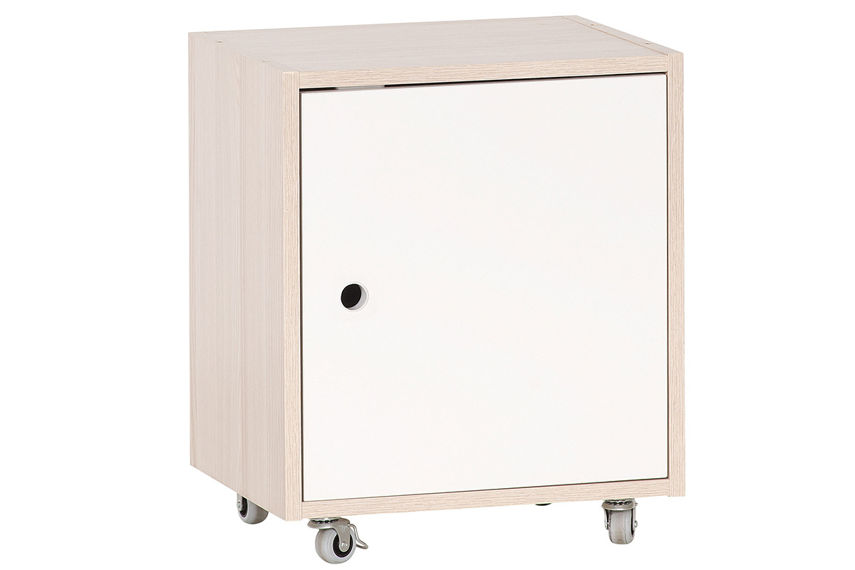 Cajn de almacenaje con ruedas blanco y madera NOHA