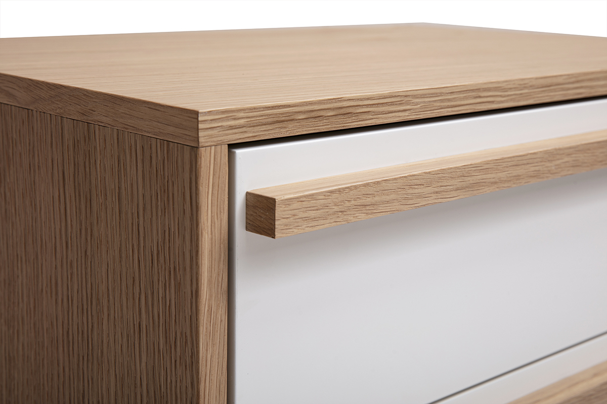 C�moda escandinava HELIA en madera clara y blanca, vista ampliada.