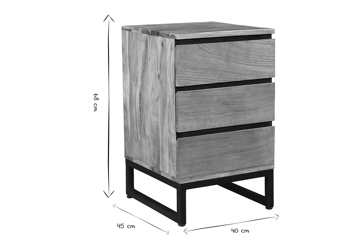 Cajonera de escritorio con 3cajones de acacia maciza y metal HOORN