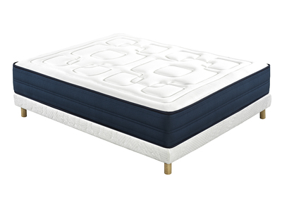 Cama 140 × 200 cm con somier tapizado y colchón viscoelástico BENJI