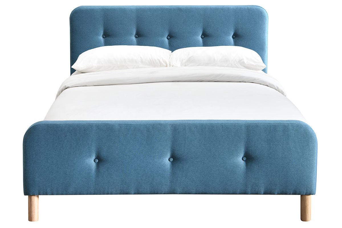 Cama 160 x 200 cm capiton en tejido azul petrleo ORLANE
