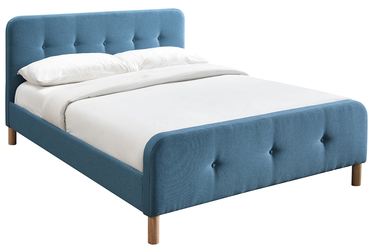 Cama 160 x 200 cm capiton en tejido azul petrleo ORLANE