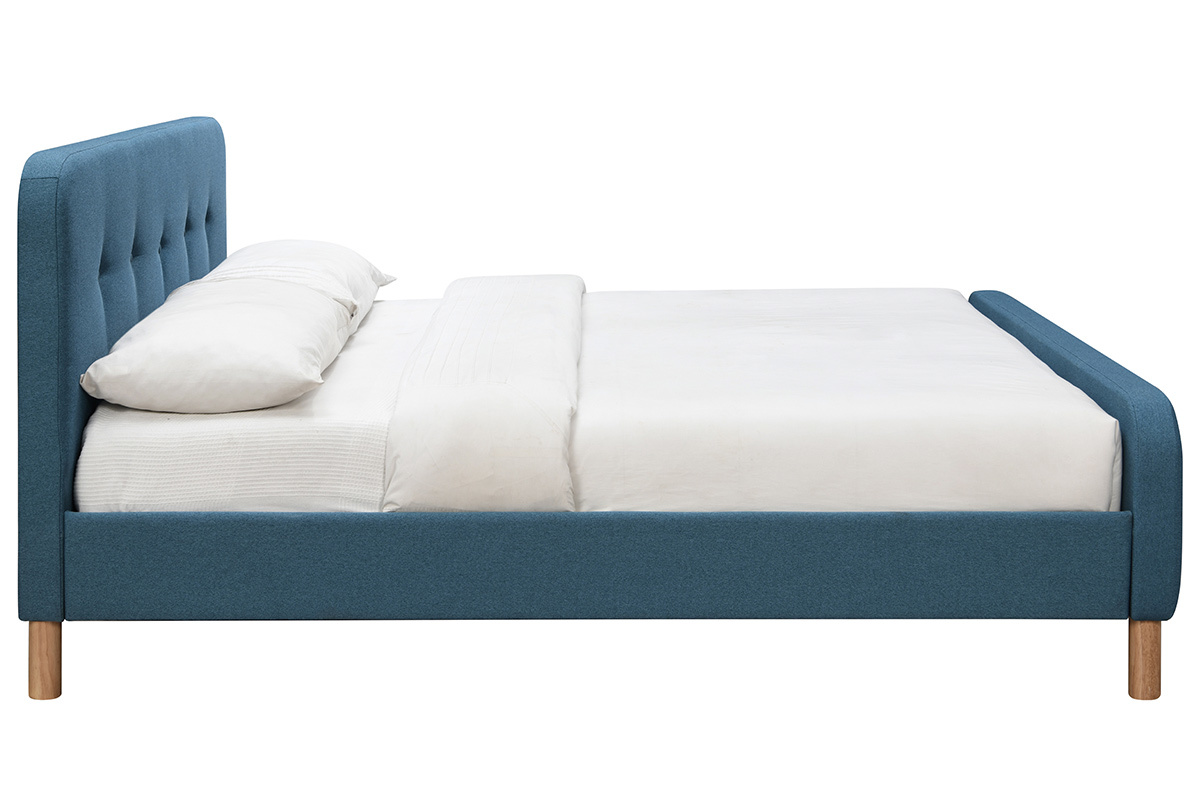 Cama 160 x 200 cm capiton en tejido azul petrleo ORLANE