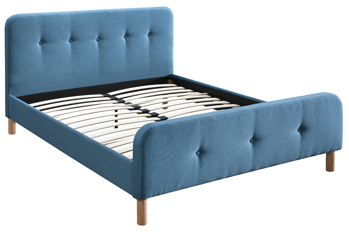 Cama 160 x 200 cm capiton en tejido azul petrleo ORLANE