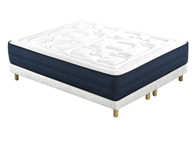 Cama 160 × 200 cm con somieres tapizados y colchón viscoelástico BENJI