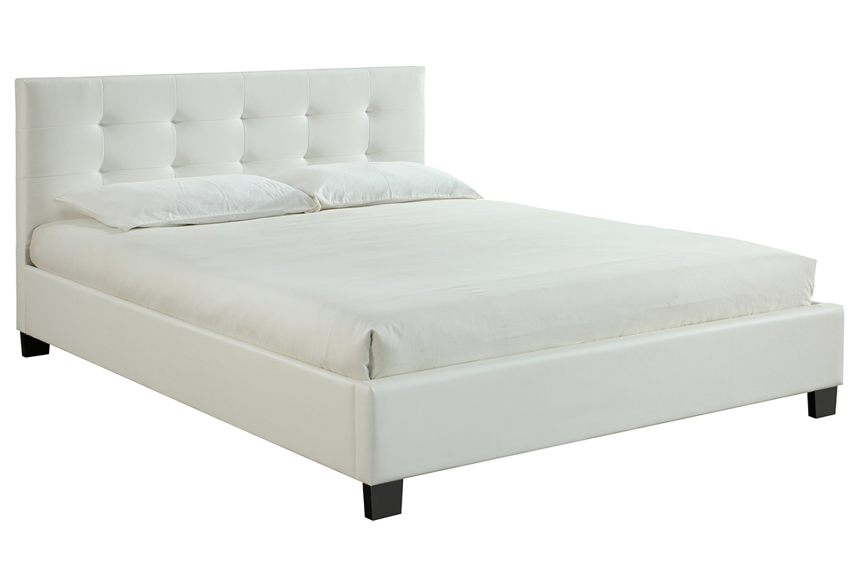 Cama 160 x 200 PU blanca acolchada MARQUISE