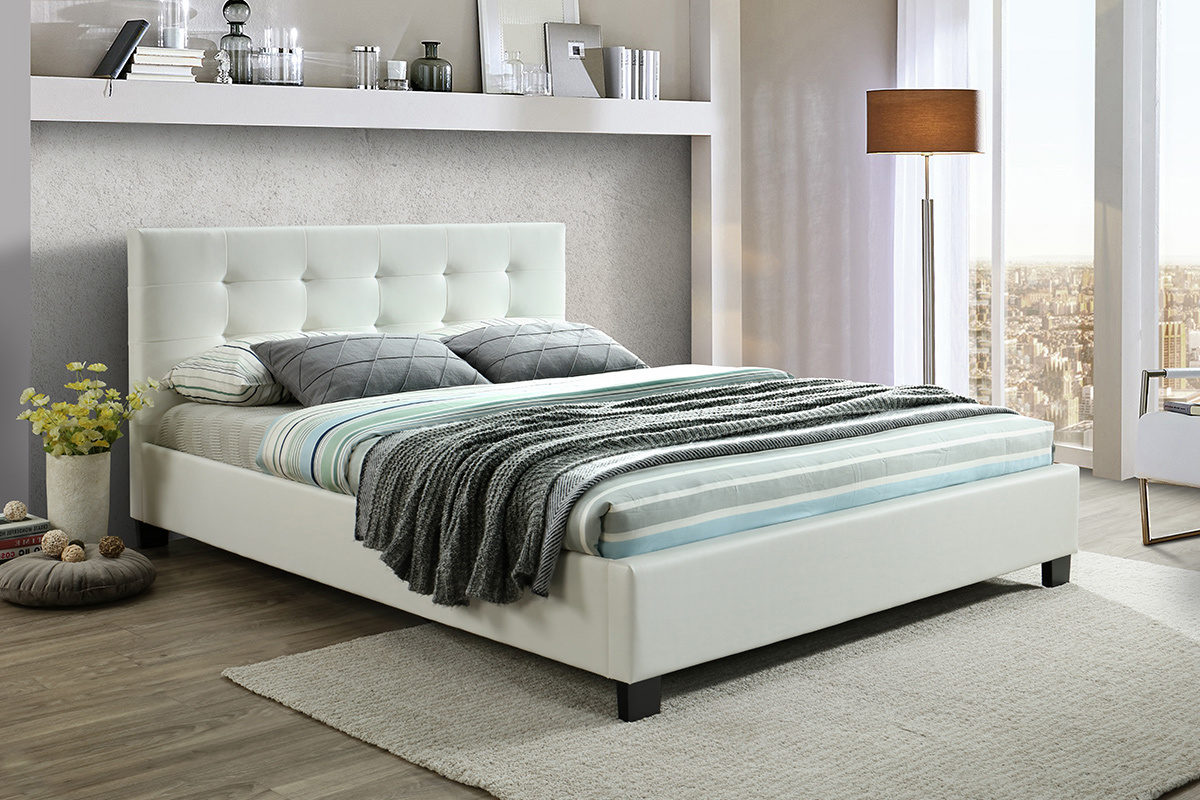 Cama 160 x 200 PU blanca acolchada MARQUISE