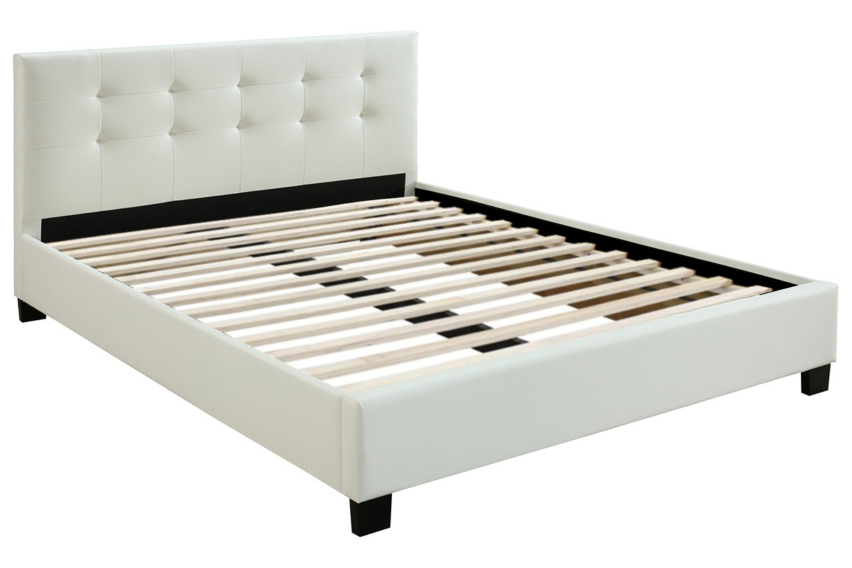 Cama 160 x 200 PU blanca acolchada MARQUISE