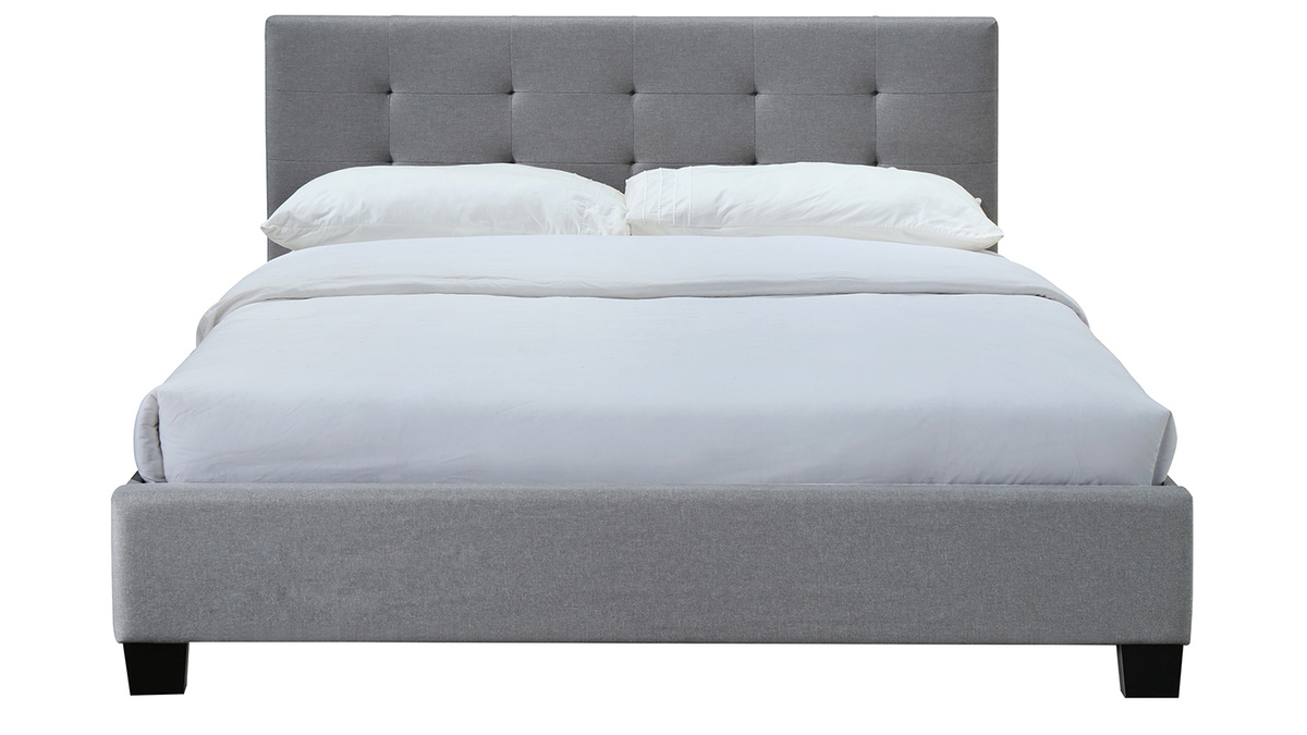 Cama 160 x 200 tela gris acolchada MARQUISE