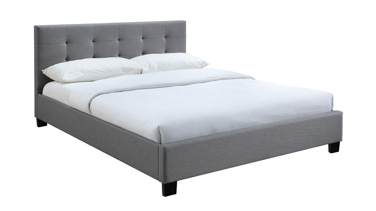 Cama 160 x 200 tela gris acolchada MARQUISE