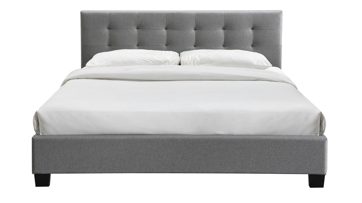 Cama 180 x 200 tela gris acolchada MARQUISE