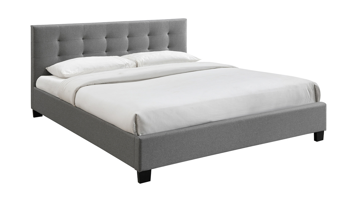 Cama 180 x 200 tela gris acolchada MARQUISE - Miliboo