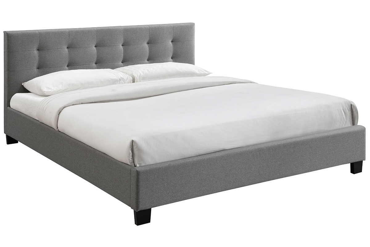 Cama 180 x 200 tela gris acolchada MARQUISE