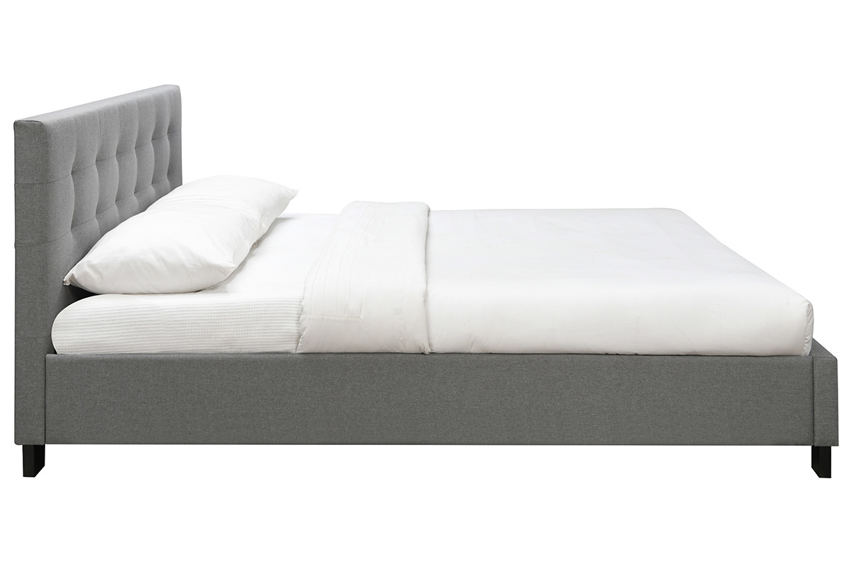 Cama 180 x 200 tela gris acolchada MARQUISE
