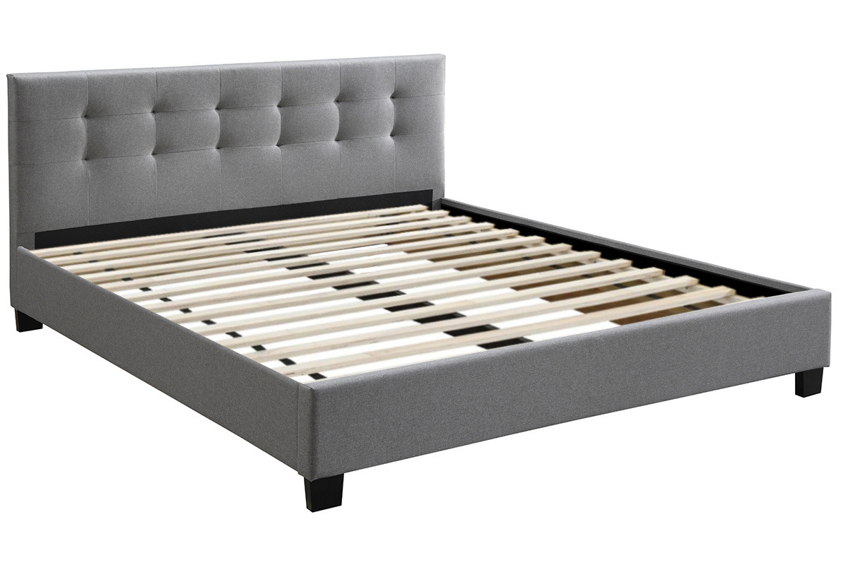 Cama 180 x 200 tela gris acolchada MARQUISE