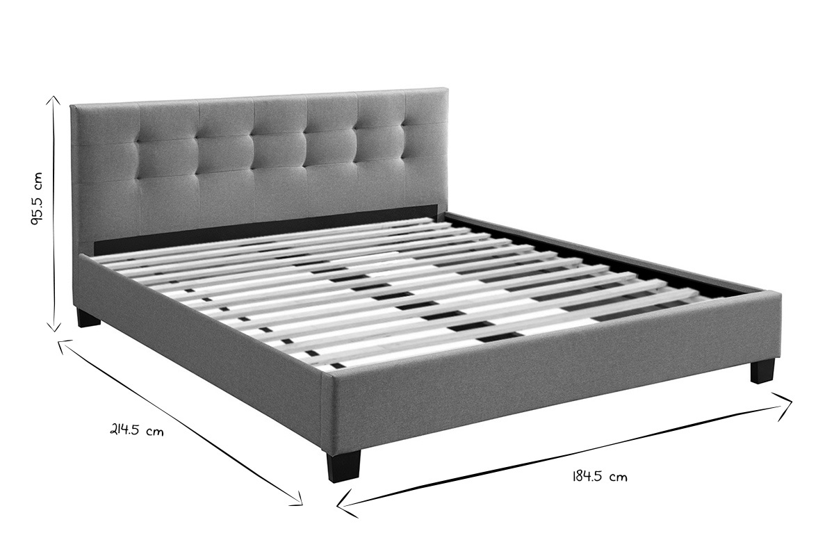 Cama 180 x 200 tela gris acolchada MARQUISE
