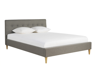 Cama 2 plazas 160 x 200 cm con cabecero de cama de tela gris claro LEONCE