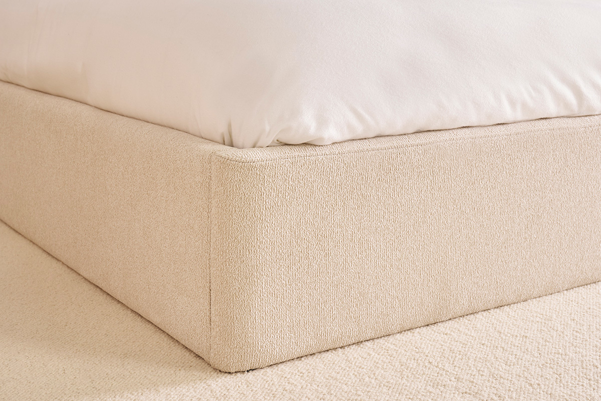 Cama 2 plazas 160x200 cm en tela texturizada beige HONO